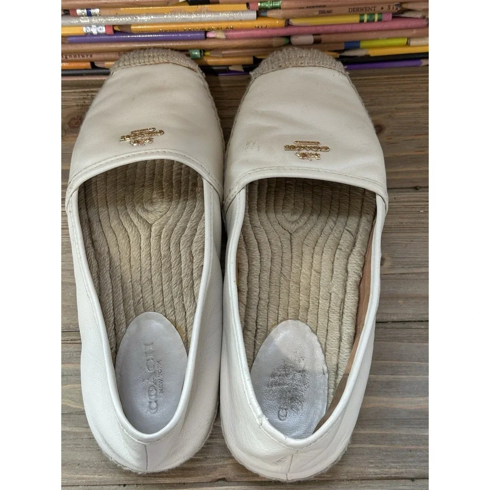 Coach Espadrille Rhodelle Flats Shoes Leather Cream Sz 8 B